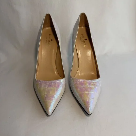 KATE SPADE Women's LICORICE Iridescent Pointed Toe Croc Stilleto Pumps - Picture 2 of 7